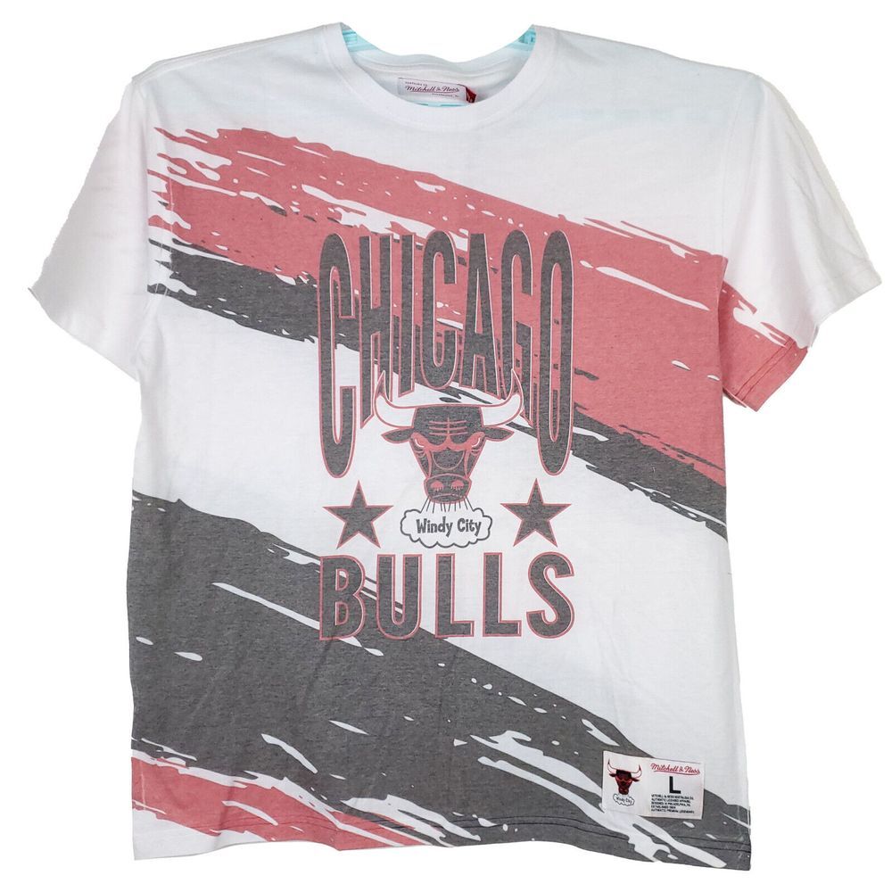Chicago Bulls Mitchell & Ness NBA L Large Shirt Paint Brush White Red Black NWT